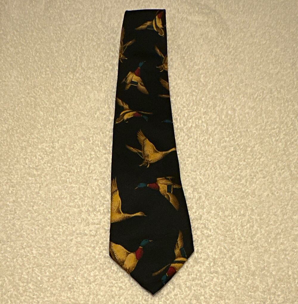 Coburn’s Men’s 100% Silk Woven Tie, Animal Print Bird Pattern Black